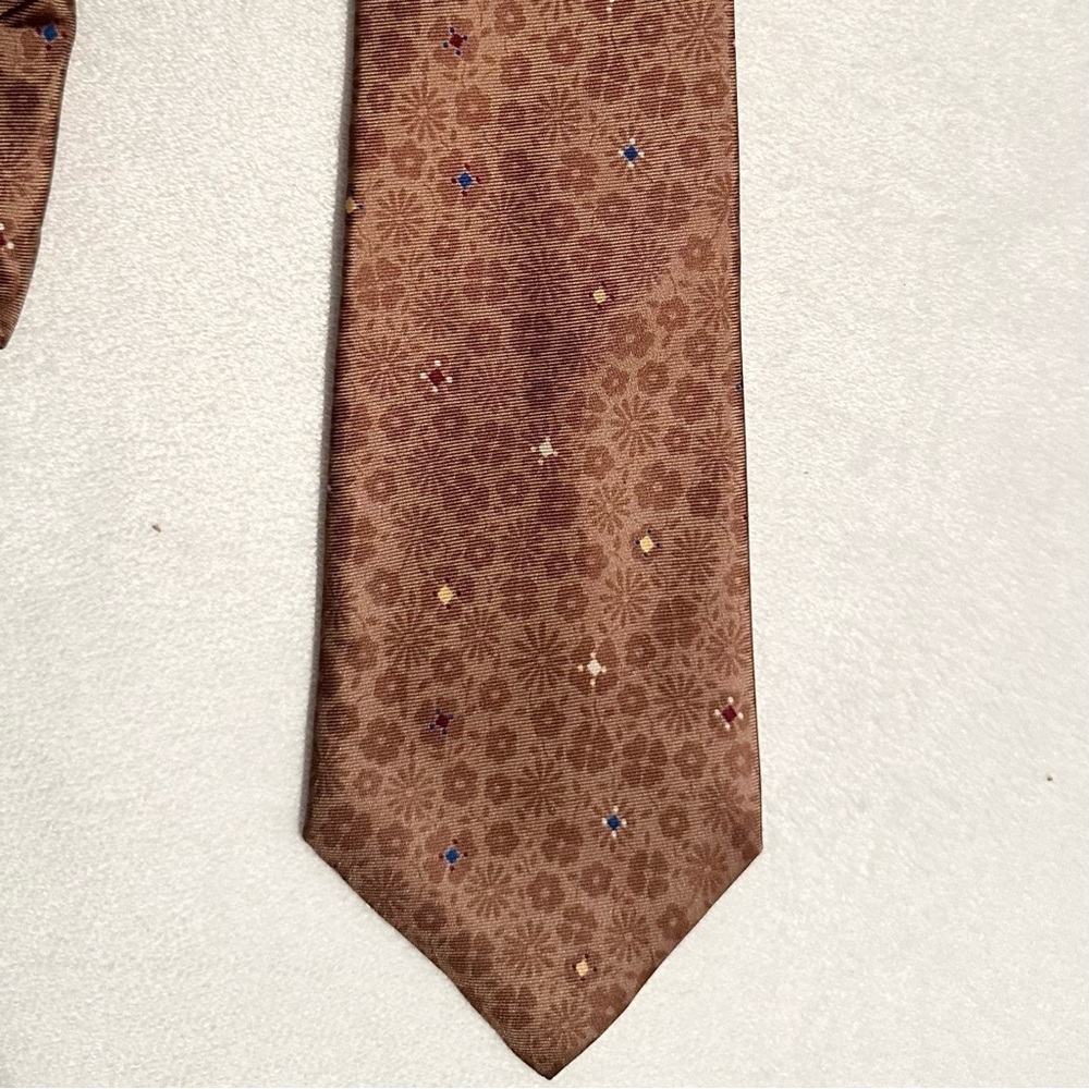 Vintage Tattersall Silk Men’s Neck Tie Floral Print Taupe Dusty Rose Hippie 70s